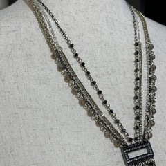 Art Deco 6-Strand Lariat Smoky Quartz Faceted Crystal Necklace w/AB; Dramatic!