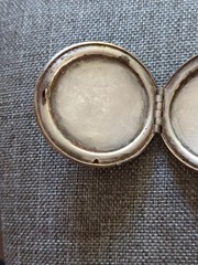 Antique Silver Tone Photo Locket Pendant Raised Silverwork Boy Girl Sweethearts