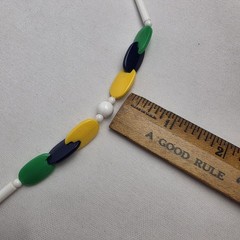 Vintage Colorful Beaded 32″ Necklace Blue Green Yellow White Boho Bohemian MCM