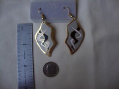 VINTAGE SAMUEL HUANG SIGNED CLOISONNE RETRO ABSTRACT BLACK WHITE & GRAY EARRINGS