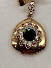 Vintage Bow Locket Pin Brooch Gold Tone Green Stone Rhinestones Original Photos
