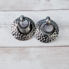 Vintage Stud Earrings Grey/Dark Silver Tone Large Dangle Statement