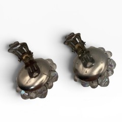 Vintage West Germany Aurora Borealis Glass Beaded Cluster Clip Earrings Clear
