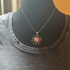 Vintage Sterling Silver Mexico Celestial Sun Moon Necklace Pink Glitter Resin