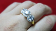 Round Cut Three-Stone Engagement Ring Micron Gold Plated Adjustable Size 7 New