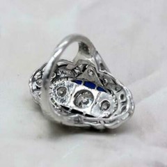 Art Deco Style Lab-Created Diamond & Sapphire Engagement Ring 14K White Gold FN