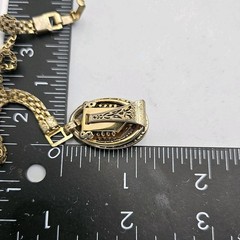 Vintage Gold Tone Watch Fob Charm Bracelet Victorian Revival Panther Mesh 7″