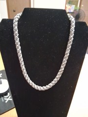VTG White Pearl & Gun Metal Grey Seed Bead Rope Necklace 1990 19″Hand Made A-08