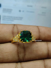 4Ct VVS1 Cushion Lab-Created Emerald & Diamond Men’s Engagement 14K Gold FN Ring