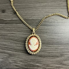 Vintage Avon Cameo Necklace Reversible Gold Tone 23” Statement Pendant