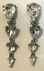 VTG Todd Anthony Statement Earrings Clip-On Dangling Teardrop Clear Rhinestones