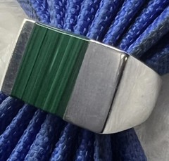 Malachite Sterling Silver 0.925 VINTAGE Men’s 7/16″ N to S BAND RING size 10.75