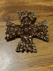 Signed Vintage 70s WEISS RARE 2-1/2” Maltese Cross Orange Austrian Crystals