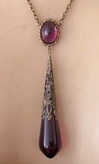 Vintage Necklace Art Nouveau Lavalier Pendant Antique Amethyst Czech Glass