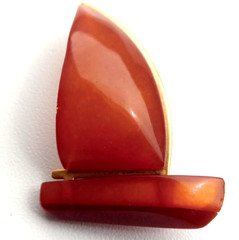 Vintage Soviet Amber Brooch. Sailboat. Kaliningrad. Made in USSR