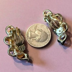 Pink Clip On Climber Earrings Signed STAR Pearl Rhinestone Vintage