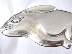 VINTAGE RETRO SIGNED H & H GLV STERLING RABBIT PIN BROOCH 1 1/4″ BY 1 7/8″