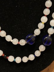 VTG Art Deco Opaline And Cobalt Blue Glass Bead Necklace 56 In