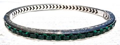 Antique Art Deco GREEN Channel-Set Rhinestone Sterling Silver Bangle Bracelet