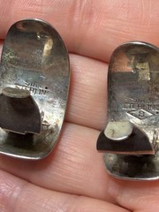Vintage Siam Sterling Silver White Enamel Manimekhala Clip Earrings 1940s 1950s
