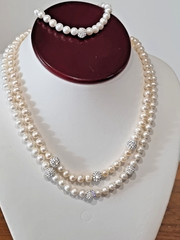 Vintage Sterling Silver Cultured Pearl Crystal Rondelle Necklaces Bonus Bracelet