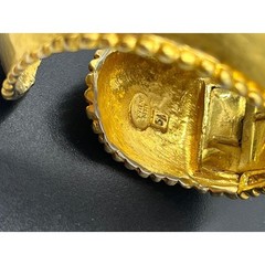 Les Bernard VO Vogue Vintage Signed Hammered Gold Cuff Bracelet Rhinestones