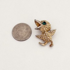 Vintage Bird Chick Duckling Gold Tone Green Eyed Rhinestone Brooch Pin