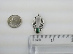 Vintage Sterling Silver Malachite Cabochon Winged Angel Wings Pendant 2.4g 1 In