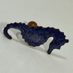 Copper Enamel Seahorse Earrings Vintage Artisan Blue Screw Back 1.5″
