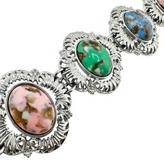 Vintage Sarah Coventry 1974 Partytime Pastel Faux Stone Silver Tone 7″ Bracelet