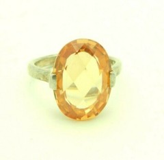 Sterling Silver .925 Peach Orange Faceted Rhinestone Cocktail Ring Size 8.25