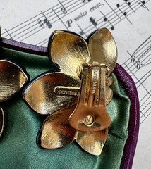 Vogue Bijoux Couture Poured Glass Enamel Floral Clip Earrings Rare Runway Style