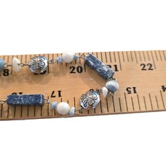Necklace Vintage Beaded Floral Blue Bleached Acrylic 32″ Layering SKU2342