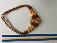 Signed Napier Vintage Brown Tan Double Strand Beaded Statement Bib Necklace