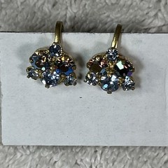 VTG Austrian Made, Stamped, Screw Back Amethyst/Blue Rhinestone Cluster, NICE