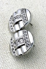 Camrose & Kross Jackie Kennedy Silver Rhinestone Earrings Pierced Signed Box COA