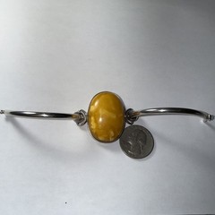 Bracelet Baltic Egg Yoke Butterscotch Amber Big Cabochon Vintage 6 3/4” Vintage