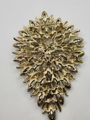 Stunning 6″ Watermelon Teardrop Shape Articulated AB Crystal Gold Tone Brooch