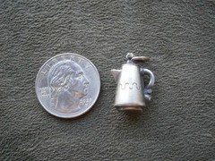 Southwestern Coffee Pot Vintage Puffed Silvertone Bracelet Charm Pendant 2.0g