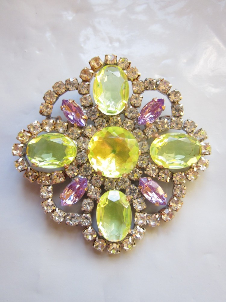 RHINESTONE VINTAGE AMAZING BEAUTIFUL CZECH HANDMADE PINS BROOCHES ”M+S” B430