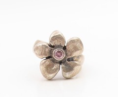 925 Sterling Silver Vintage Ring Pink Topaz Floral Blossom Band Sz 7 RG34877