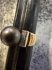 Pearl & Diamond Ring SZ 7 1/4, PJS, 14K Yellow Gold, 6 Grams