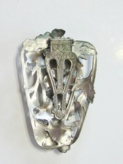 BIG VINTAGE FLORAL DRESS CLIP SILVER METAL LAYERED POPPY FLOWERS FANCY BACK R