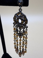 Vintage Rhinestone Bohemian Dangle Chandelier 3.5 Inches Pierced Earrings
