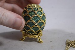 Vintage STAUER Egg Trinket Box with Matching Pendant Necklace