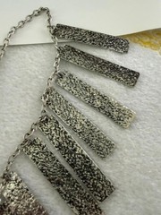Vintage Silver Tone Fringe Statement Necklace Textured Bar Pendants 35″