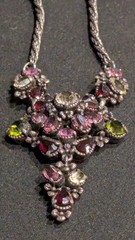 Vintage Hollycraft 1954 Purple Rhinestone Necklace Antiqued Gold Tone