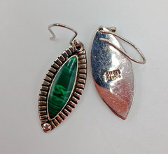 925 ATI Mexico Malachite Earrings 1.75in Drop Sterling Silver 6g Marquise Bezel