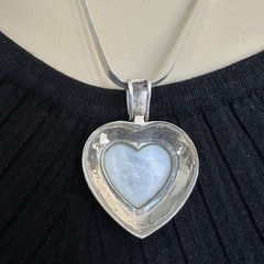 VTG Pendant Necklace 19 Inch Heart Love MOP Marcasite Italy 925 Sterling 19.9g