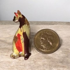 Vintage Enamel Cat Brooch Pin Multicolor with Gold Accents Retro Animal Jewelry
